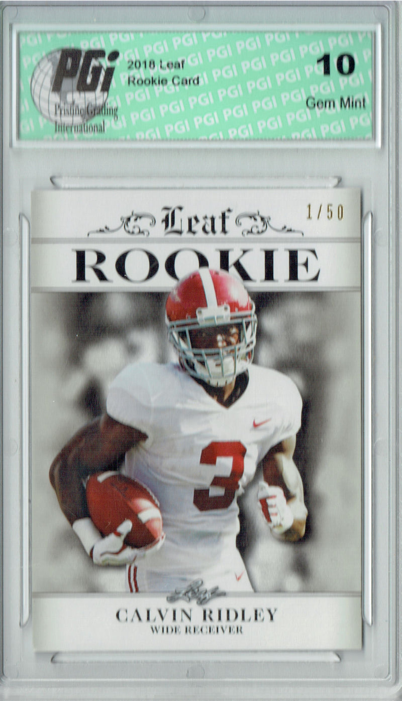 Calvin Ridley Rookie Card Atlanta PGI 10 Gem Mint Football Trading Card 2018 Leaf Ex. #RA-05 Silver SP #1 of 50
