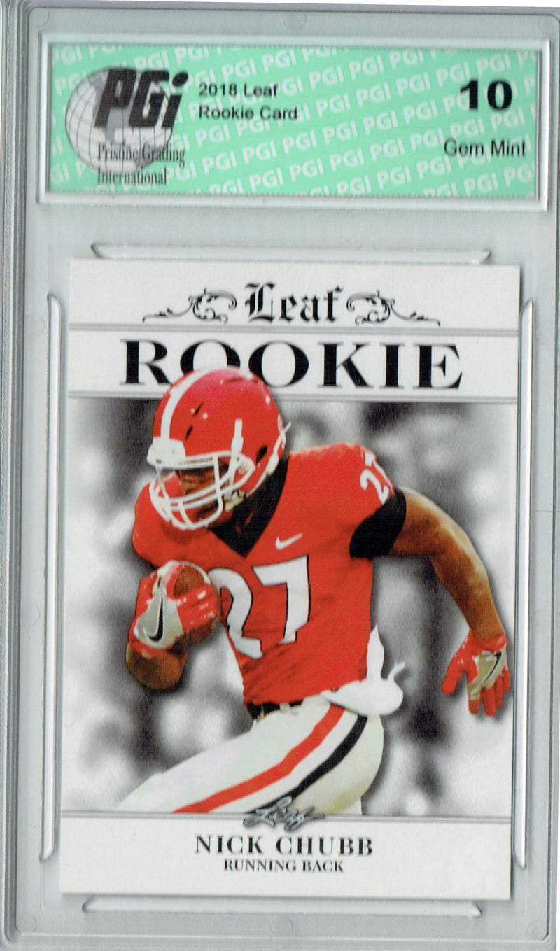Nick Chubb Rookie Card Cleveland PGI 10 Gem Mint Football Trading Card 2018 Leaf Exclusive #RA-11 Only 200 Made