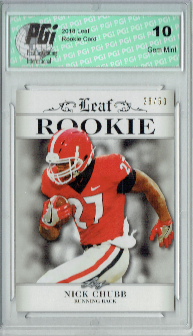 Nick Chubb Rookie Card Cleveland PGI 10 Gem Mint Football Trading Card 2018 Leaf Exclusive #RA-11 Silver Just 50 Made
