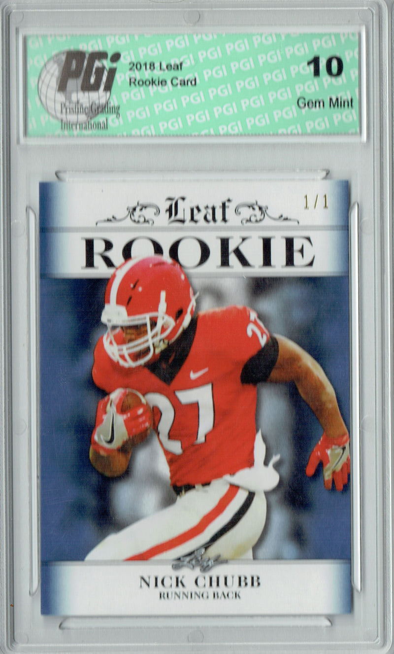 Nick Chubb Rookie Card Cleveland PGI 10 Gem Mint Football Trading Card 2018 Leaf Excl. #RA-11 Sapphire Blank Back 1/1