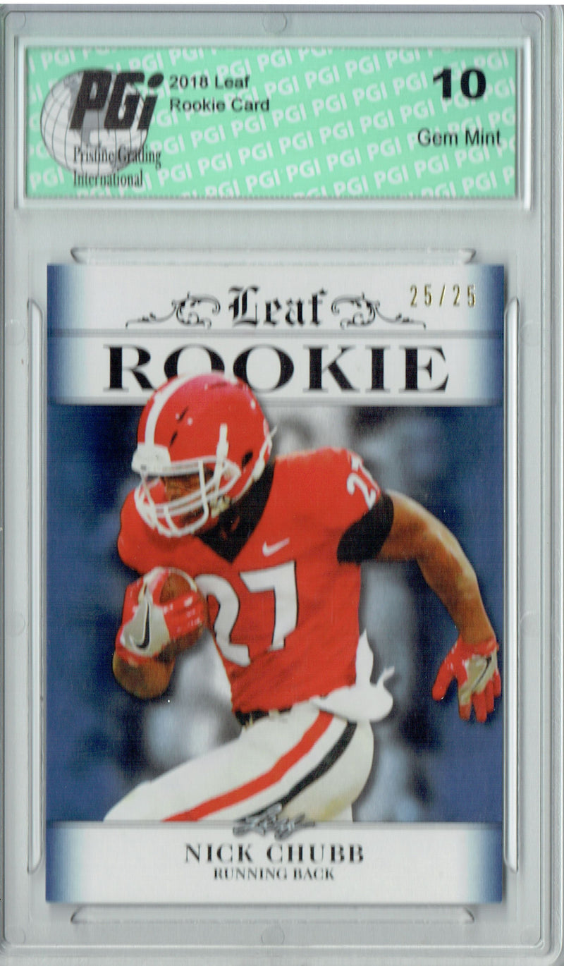 Nick Chubb Rookie Card Cleveland PGI 10 Gem Mint Football Trading Card 2018 Leaf Exclusive #RA-11 Sapphire SP, 25 Made
