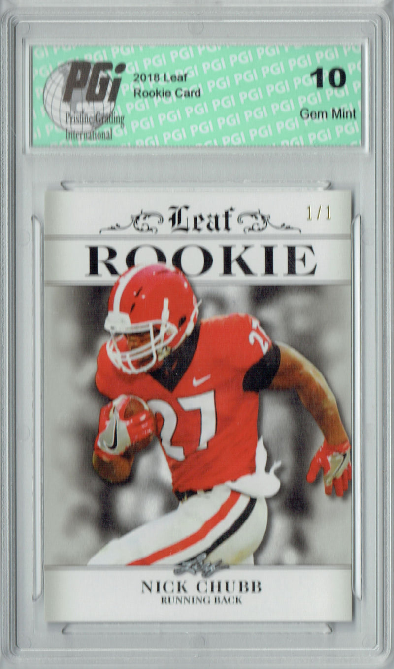 Nick Chubb Rookie Card Cleveland PGI 10 Gem Mint Football Trading Card 2018 Leaf Excl. #RA-11 Silver Blank Back 1/1