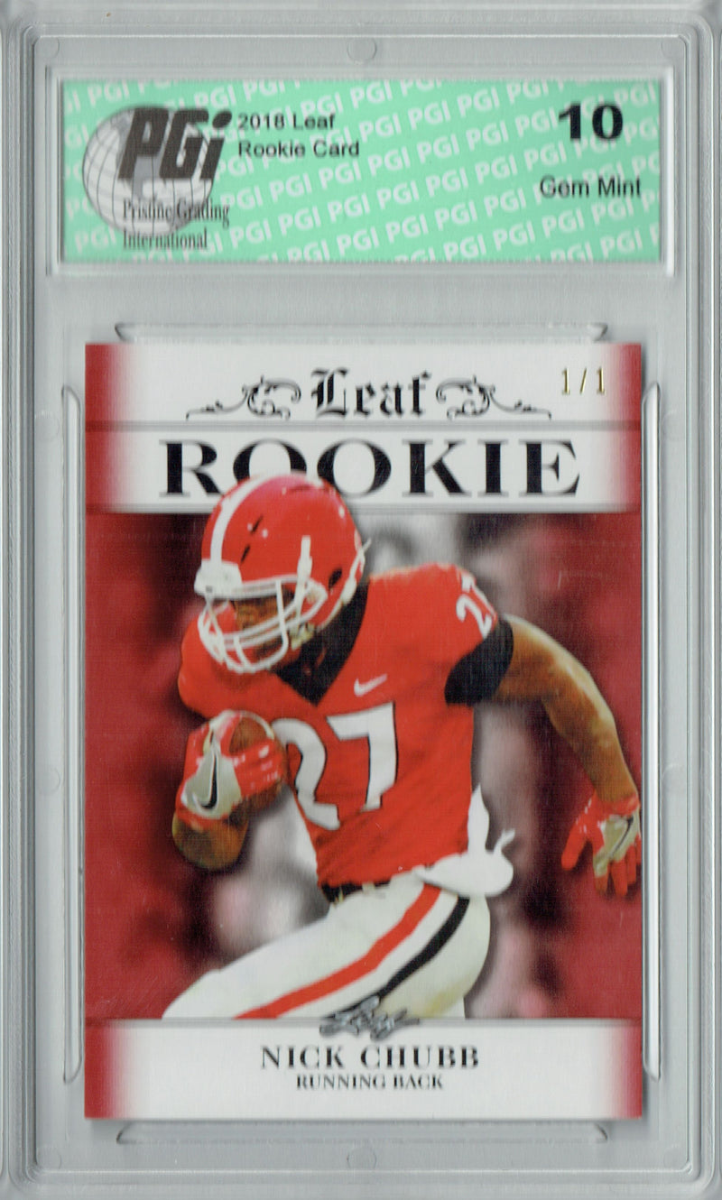 Nick Chubb Rookie Card Cleveland PGI 10 Gem Mint Football Trading Card 2018 Leaf Excl. #RA-11 Ruby Blank Back 1/1