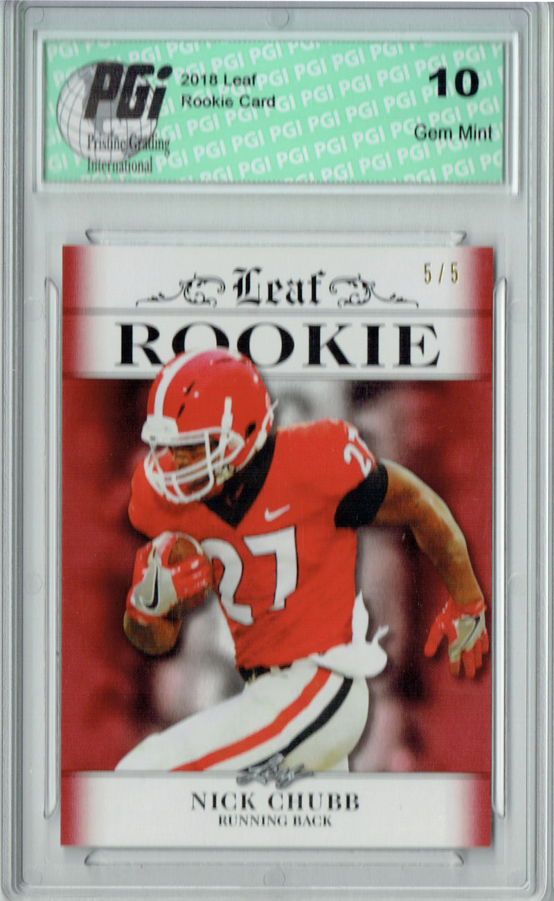Nick Chubb Rookie Card Cleveland PGI 10 Gem Mint Football Trading Card 2018 Leaf Exclusive #RA-11 Ruby SP, 5 Made