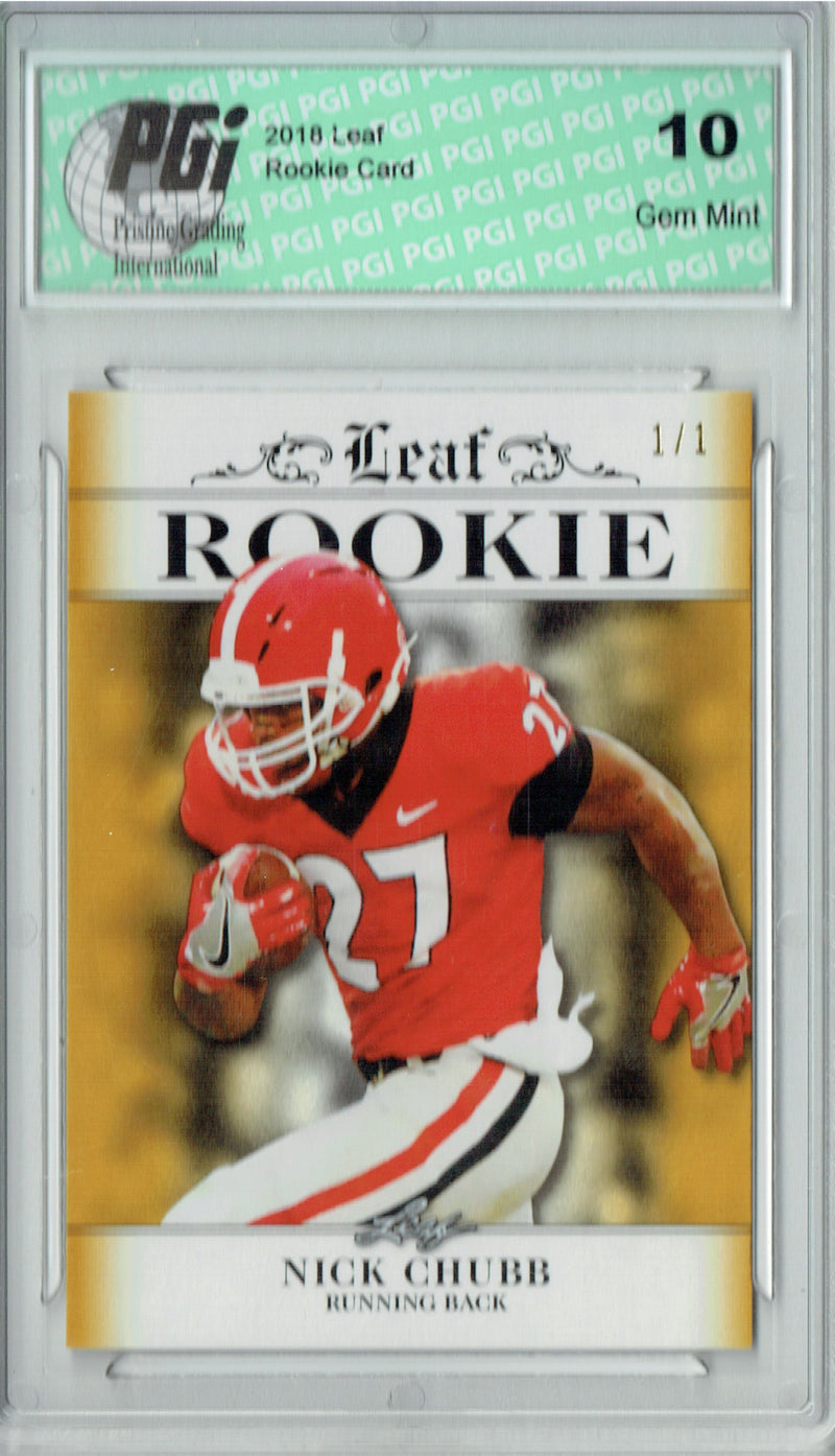 Nick Chubb Rookie Card Cleveland PGI 10 Gem Mint Football Trading Card 2018 Leaf Excl. #RA-11 Gold Blank Back 1/1