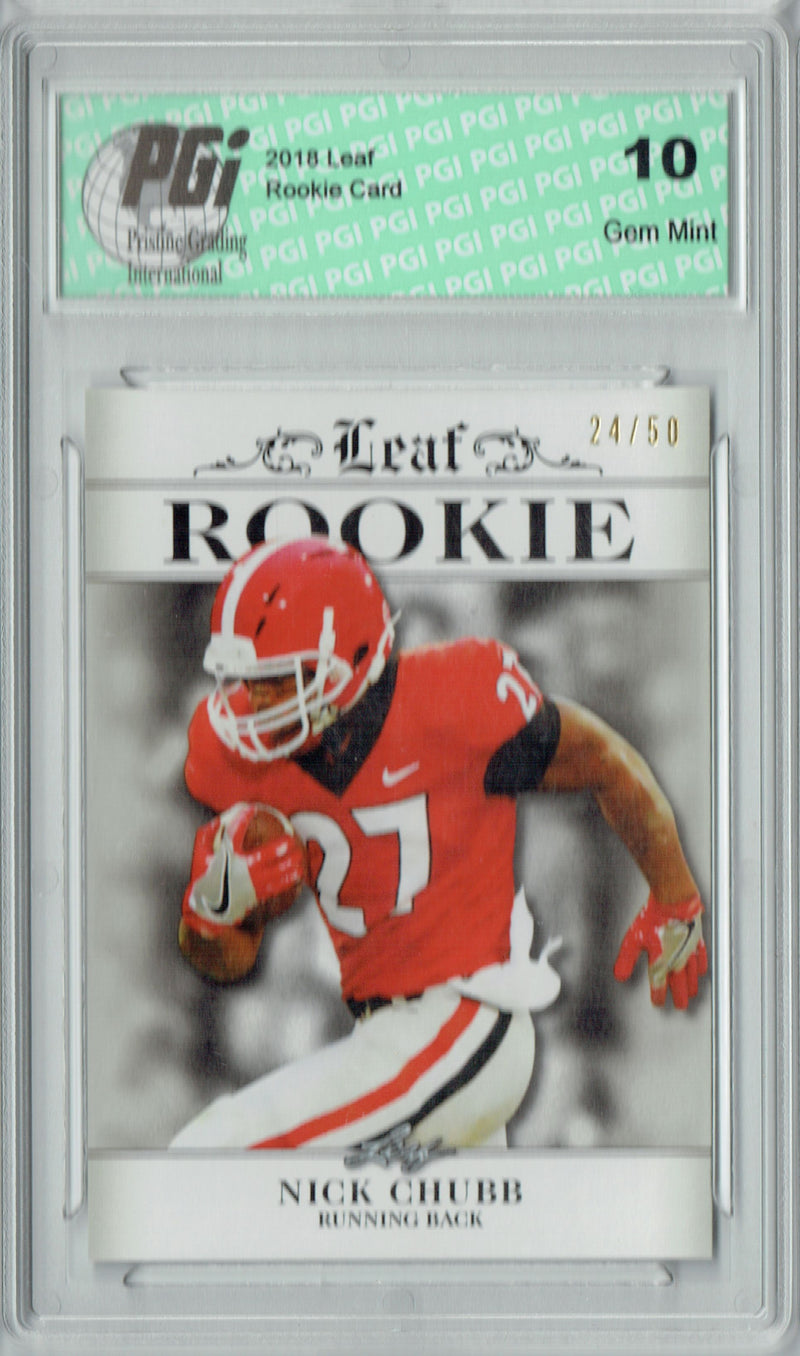 Nick Chubb Rookie Card Cleveland PGI 10 Gem Mint Football Trading Card 2018 Leaf Excl. #RA-11 Pro Jersey #24/50