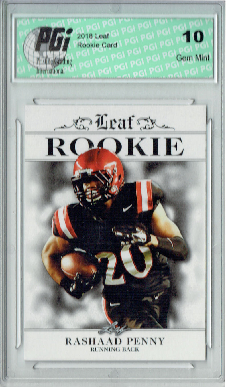 Rashaad Penny Rookie Card Seattle PGI 10 Gem Mint Football Trading Card 2018 Leaf Exclusive #RA-12 Only 200 Made