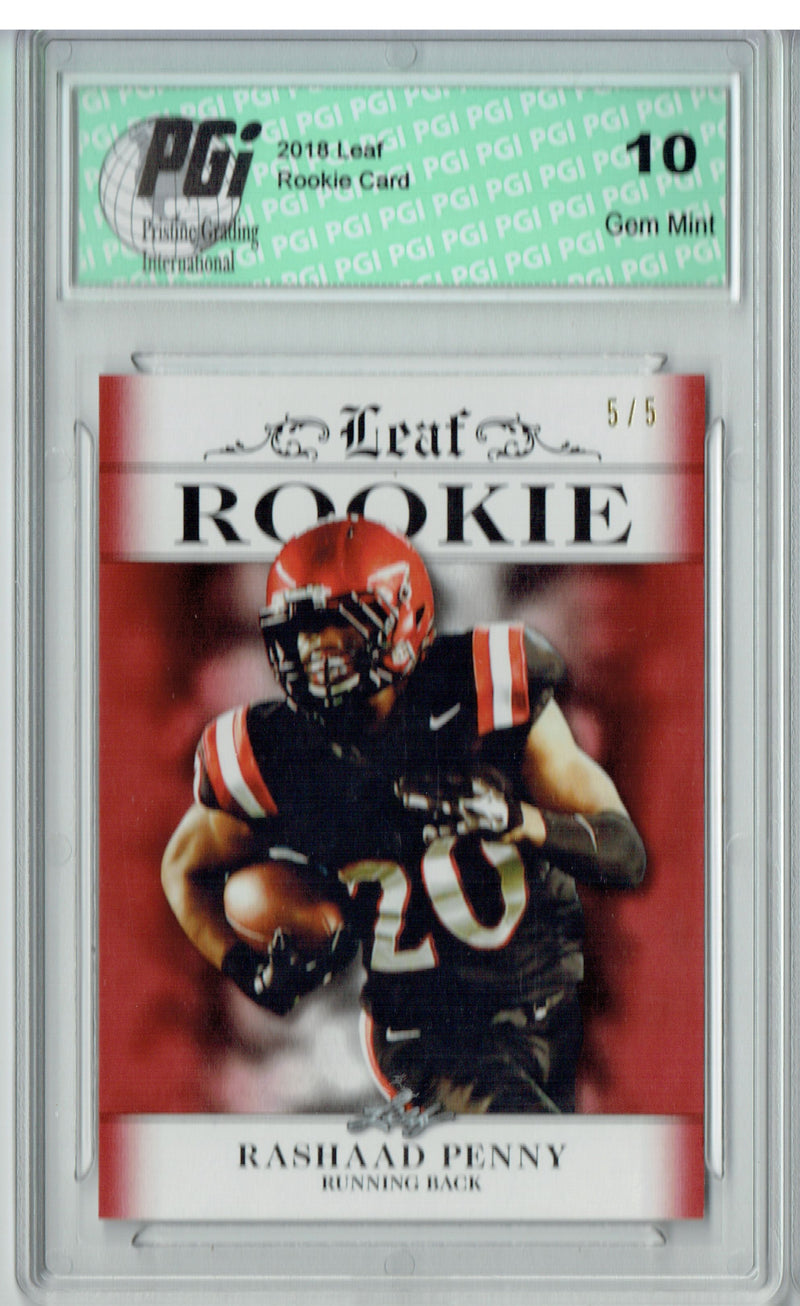 Rashaad Penny Rookie Card Seattle PGI 10 Gem Mint Football Trading Card 2018 Leaf Excl. #RA-12 Just 5 Made, Red SP