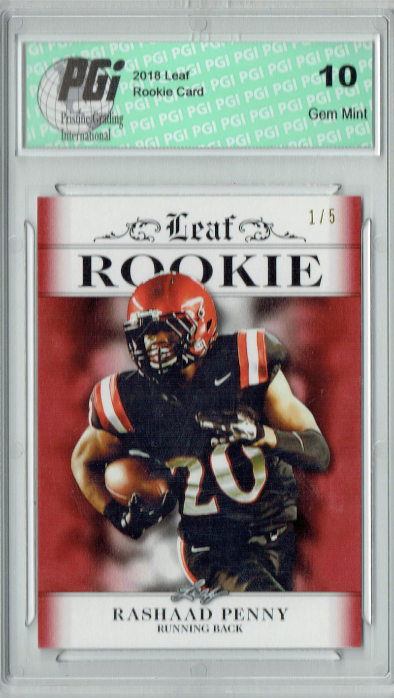 Rashaad Penny Rookie Card Seattle PGI 10 Gem Mint Football Trading Card 2018 Leaf Exclusive #RA-12 The #1 of 5