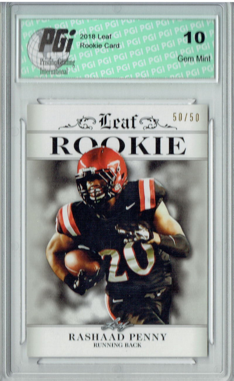 Rashaad Penny Rookie Card Seattle PGI 10 Gem Mint Football Trading Card 2018 Leaf Exclusive #RA-12 Just 50 Made