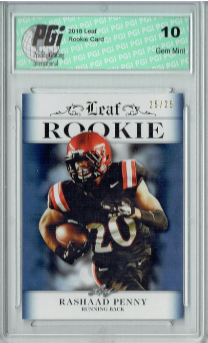 Rashaad Penny 2018 Leaf Excl. #RA-12 Blue SP, Just 25 Made Rookie Card PGI 10