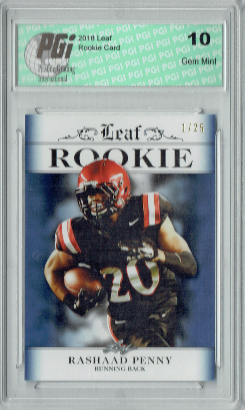 Rashaad Penny Rookie Card Seattle PGI 10 Gem Mint Football Trading Card 2018 Leaf Exclusive #RA-12 The #1 of 25