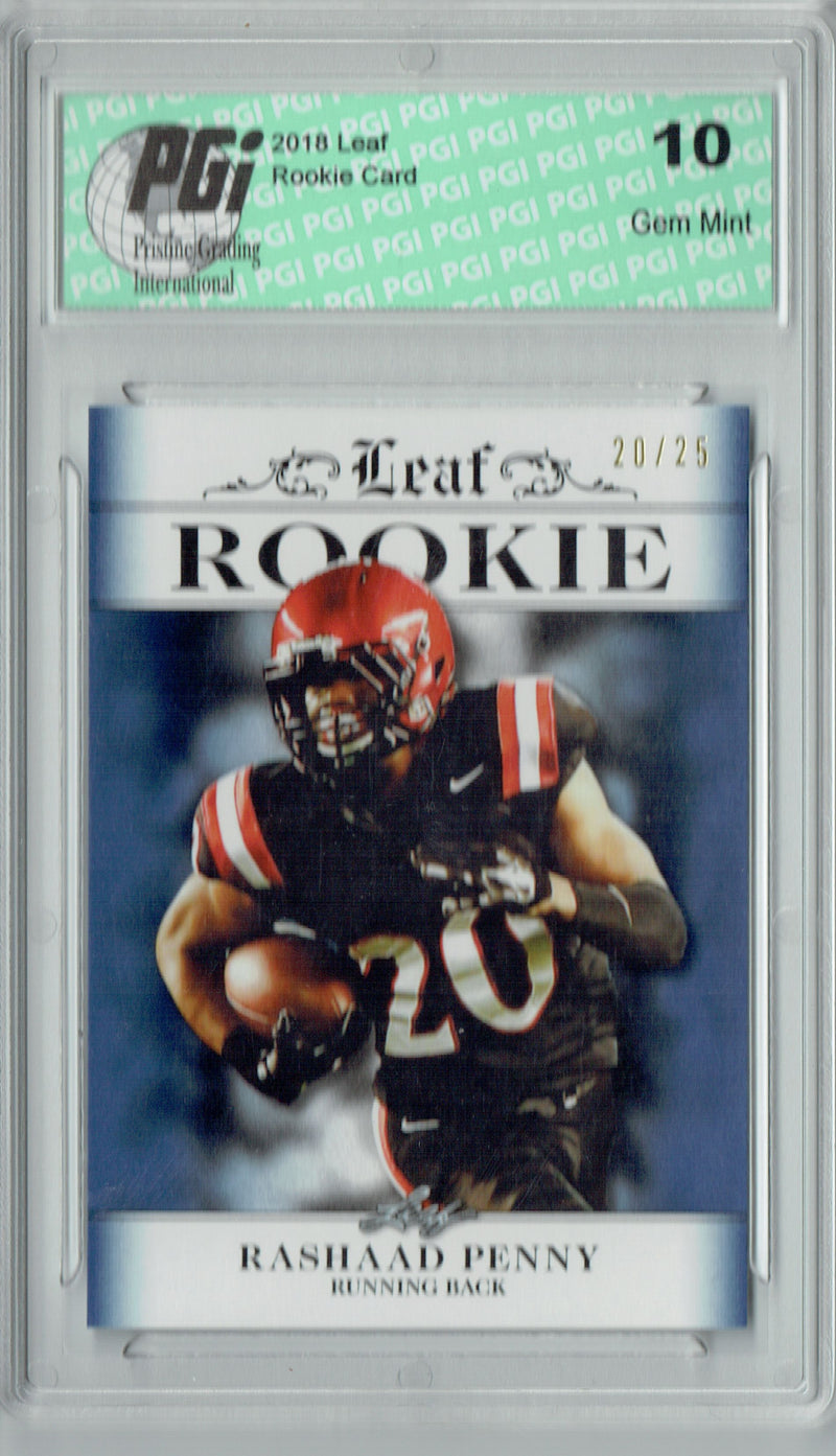 Rashaad Penny Rookie Card Seattle PGI 10 Gem Mint Football Trading Card 2018 Leaf Exclusive #RA-12 Jersey #20/25
