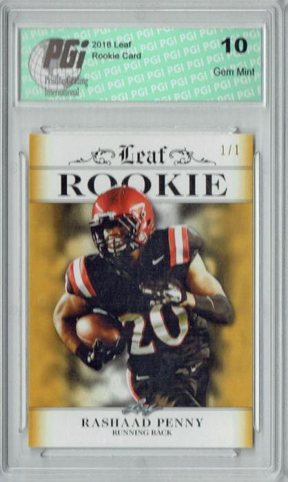 Rashaad Penny 2018 Leaf Ex #RA-12 Gold Blank Back, 1 of 1 Rookie Card PGI 10