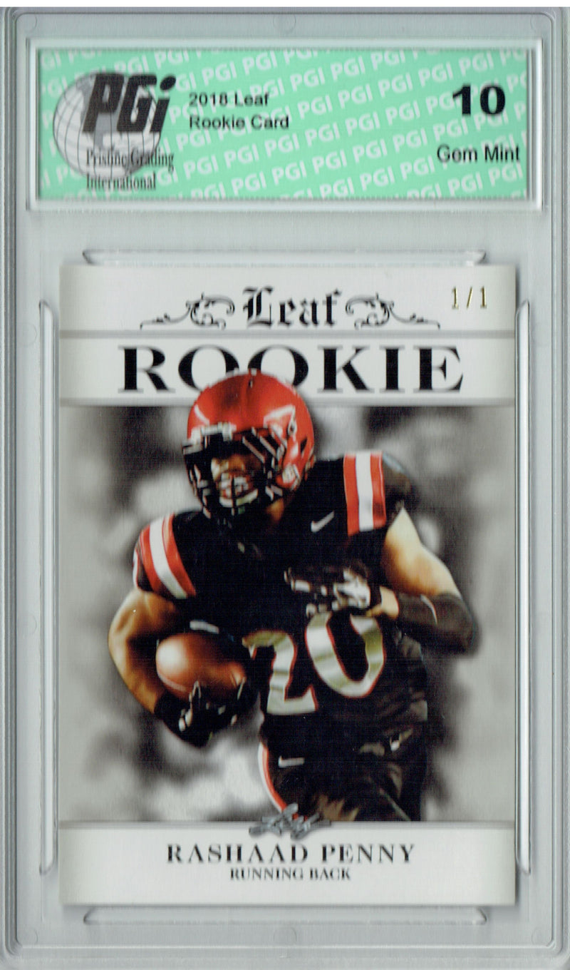 Rashaad Penny Rookie Card Seattle PGI 10 Gem Mint Football Trading Card 2018 Leaf Ex #RA-12 White Blank Back, 1 of 1
