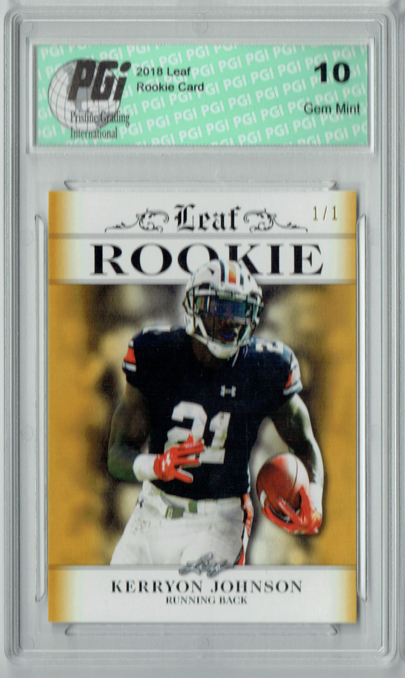 Kerryon Johnson Rookie Card Detroit PGI 10 Gem Mint Football Trading Card 2018 Leaf Excl. #RA-08 Gold Blank Back 1/1