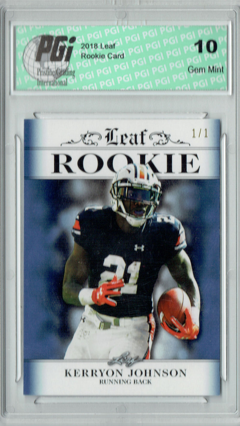 Kerryon Johnson Rookie Card Detroit PGI 10 Gem Mint Football Trading Card 2018 Leaf Excl. #RA-08 Blue Blank Back, 1/1