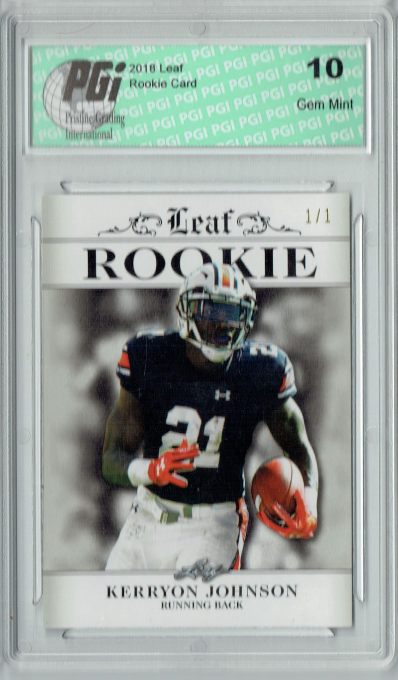 Kerryon Johnson Rookie Card Detroit PGI 10 Gem Mint Football Trading Card 2018 Leaf Excl #RA-08 Silver Blank Back 1/1