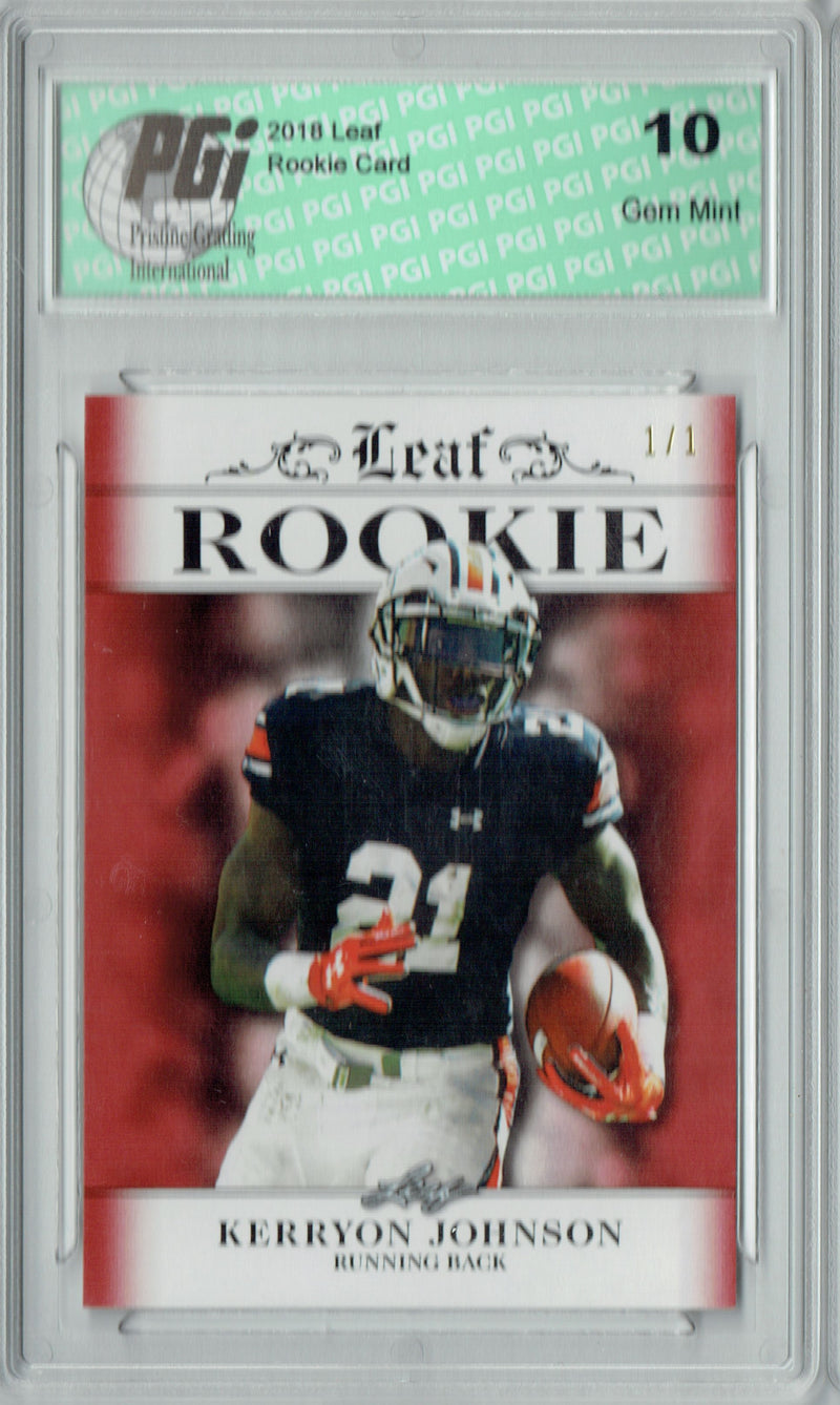 Kerryon Johnson Rookie Card Detroit PGI 10 Gem Mint Football Trading Card 2018 Leaf Excl. #RA-08 Red Blank Back 1/1