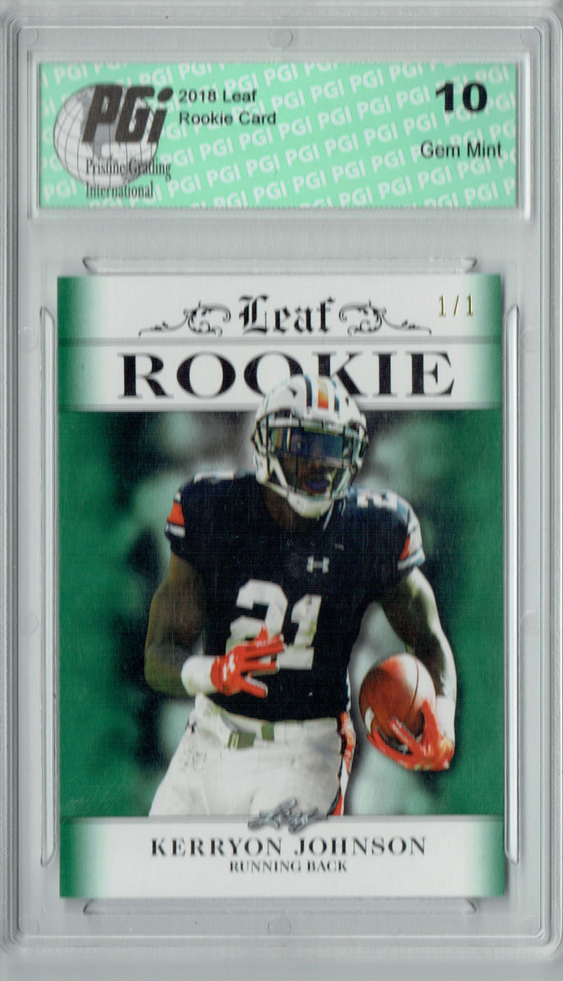 Kerryon Johnson Rookie Card Detroit PGI 10 Gem Mint Football Trading Card 2018 Leaf Excl #RA-08 Green Blank Back, 1/1