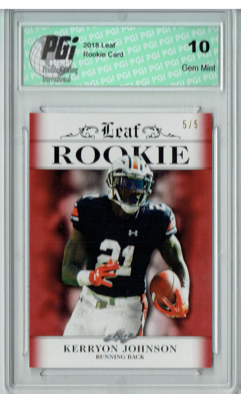 Kerryon Johnson Rookie Card Detroit PGI 10 Gem Mint Football Trading Card 2018 Leaf Exclusive #RA-08 Red SP, 10 Made