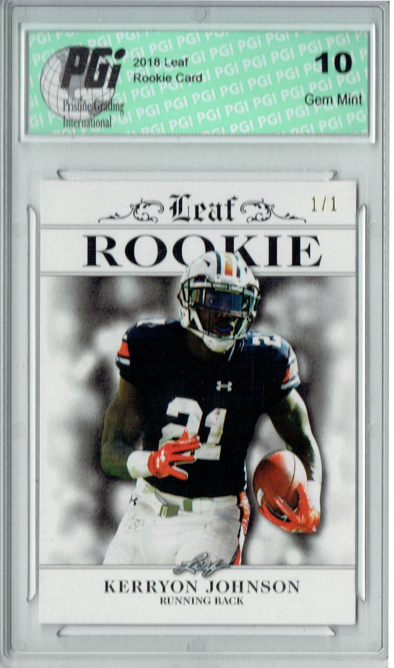 Kerryon Johnson Rookie Card Detroit PGI 10 Gem Mint Football Trading Card 2018 Leaf Excl. #RA-08 White Blank Back 1/1