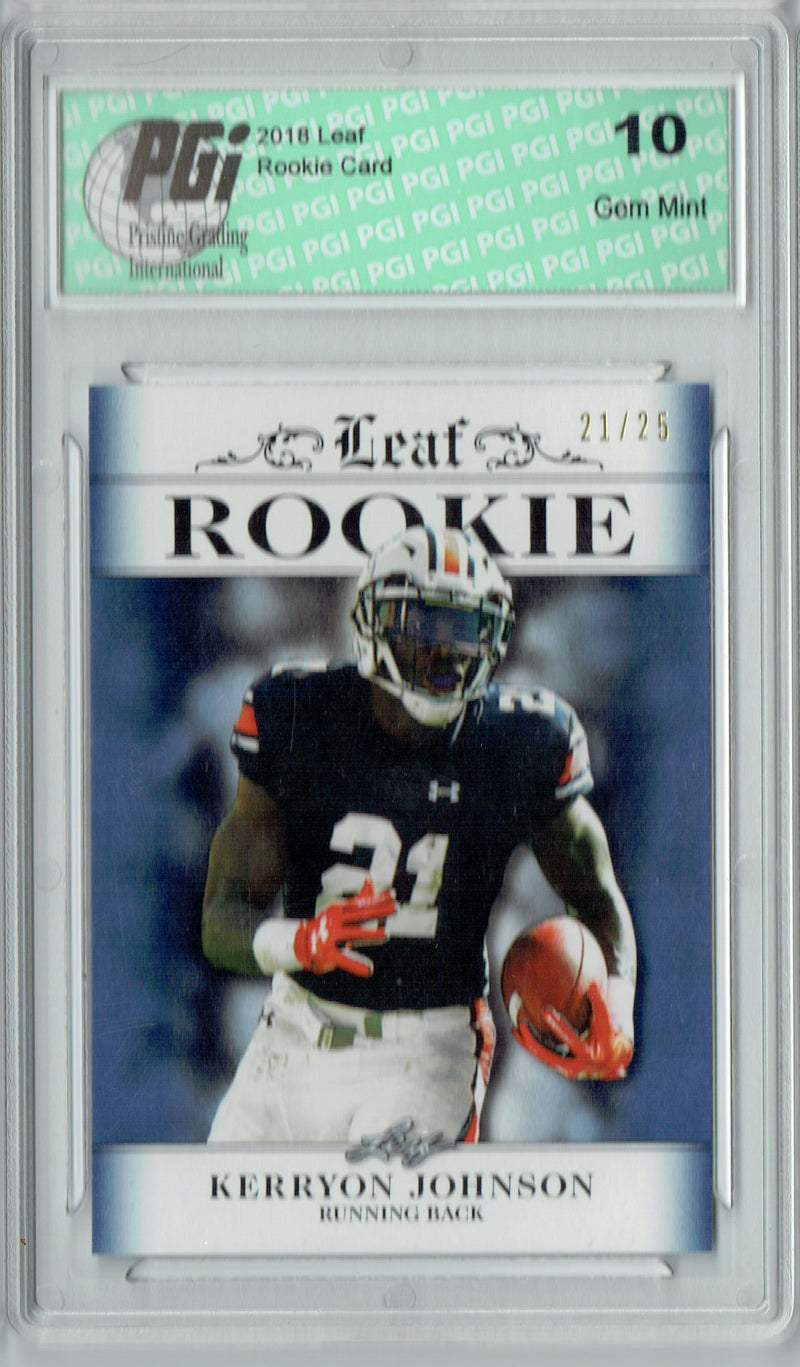 Kerryon Johnson Rookie Card Detroit PGI 10 Gem Mint Football Trading Card 2018 Leaf Excl #RA-08 College Jersey #21/25