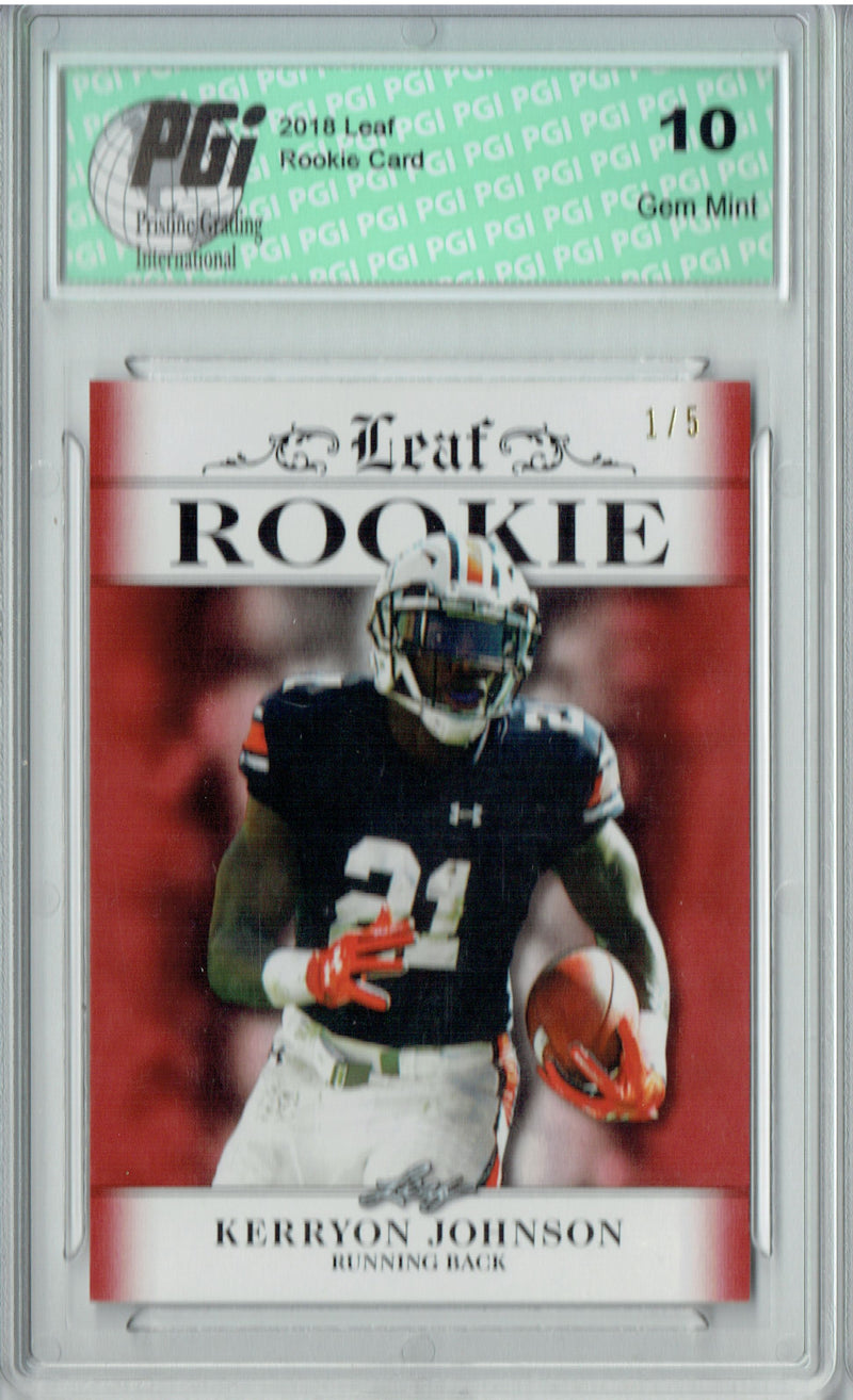 Kerryon Johnson Rookie Card Detroit PGI 10 Gem Mint Football Trading Card 2018 Leaf Excl. #RA-08 Red SP, #1 of 5