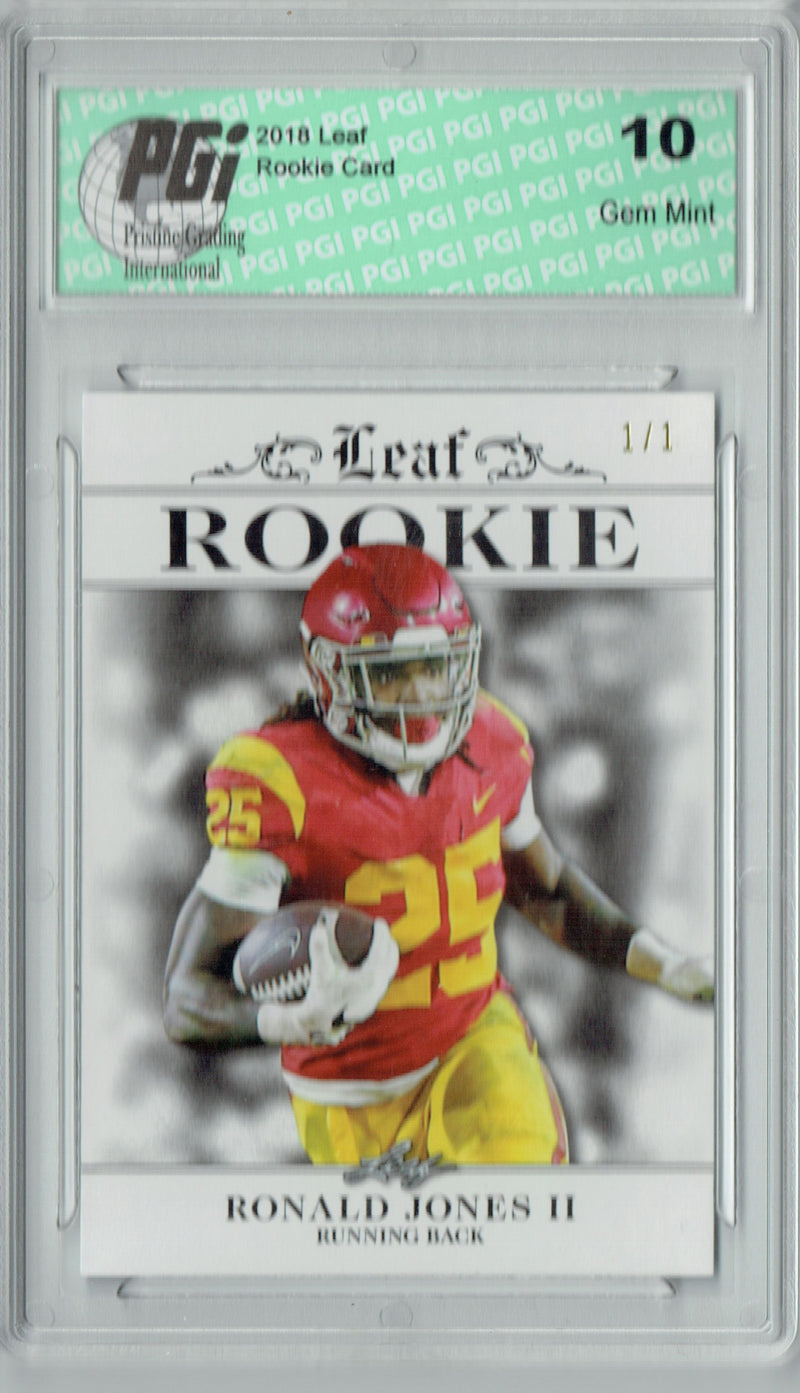 Ronald Jones Rookie Card Tampa Bay PGI 10 Gem Mint Football Trading Card 2018 Leaf Excl. #RA-14 White Blank Back 1/1