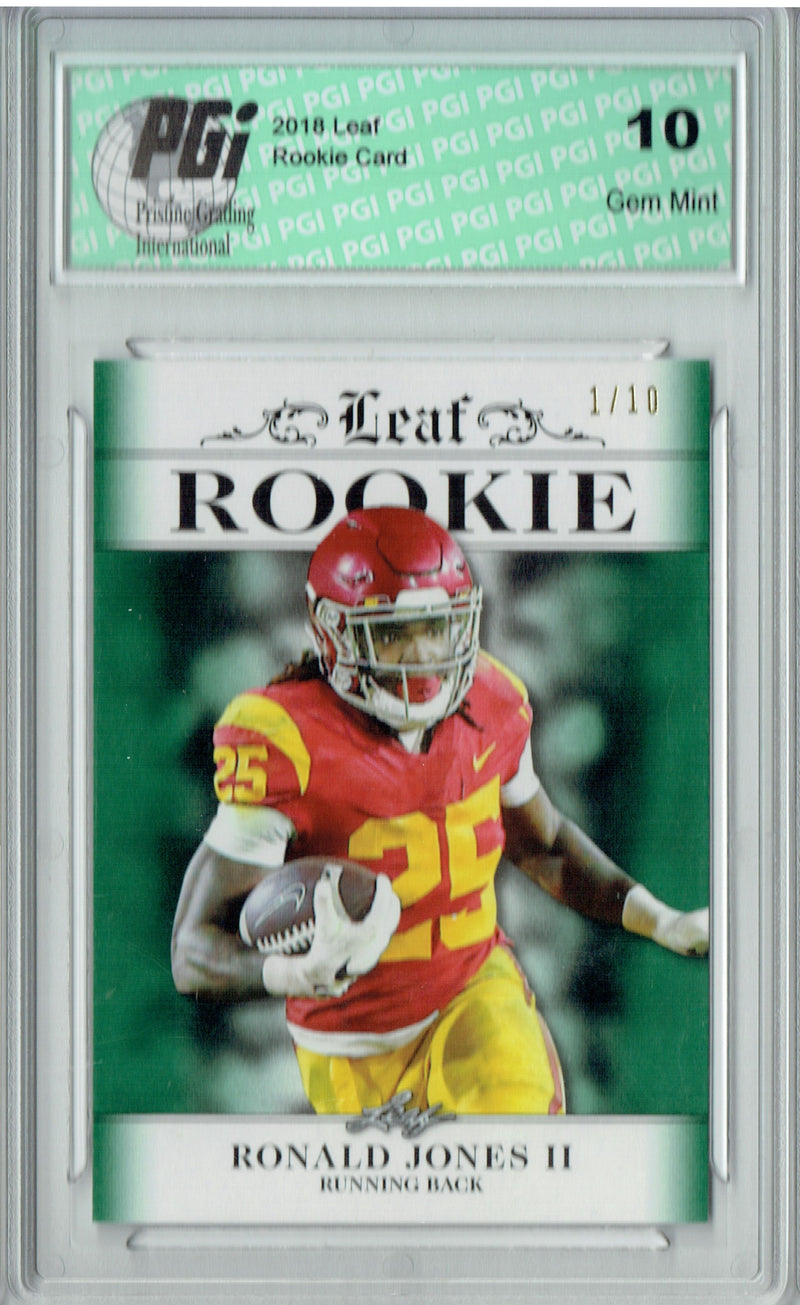Ronald Jones Rookie Card Tampa Bay PGI 10 Gem Mint Football Trading Card 2018 Leaf Exclusive #RA-14 Green SP, #1 of 10
