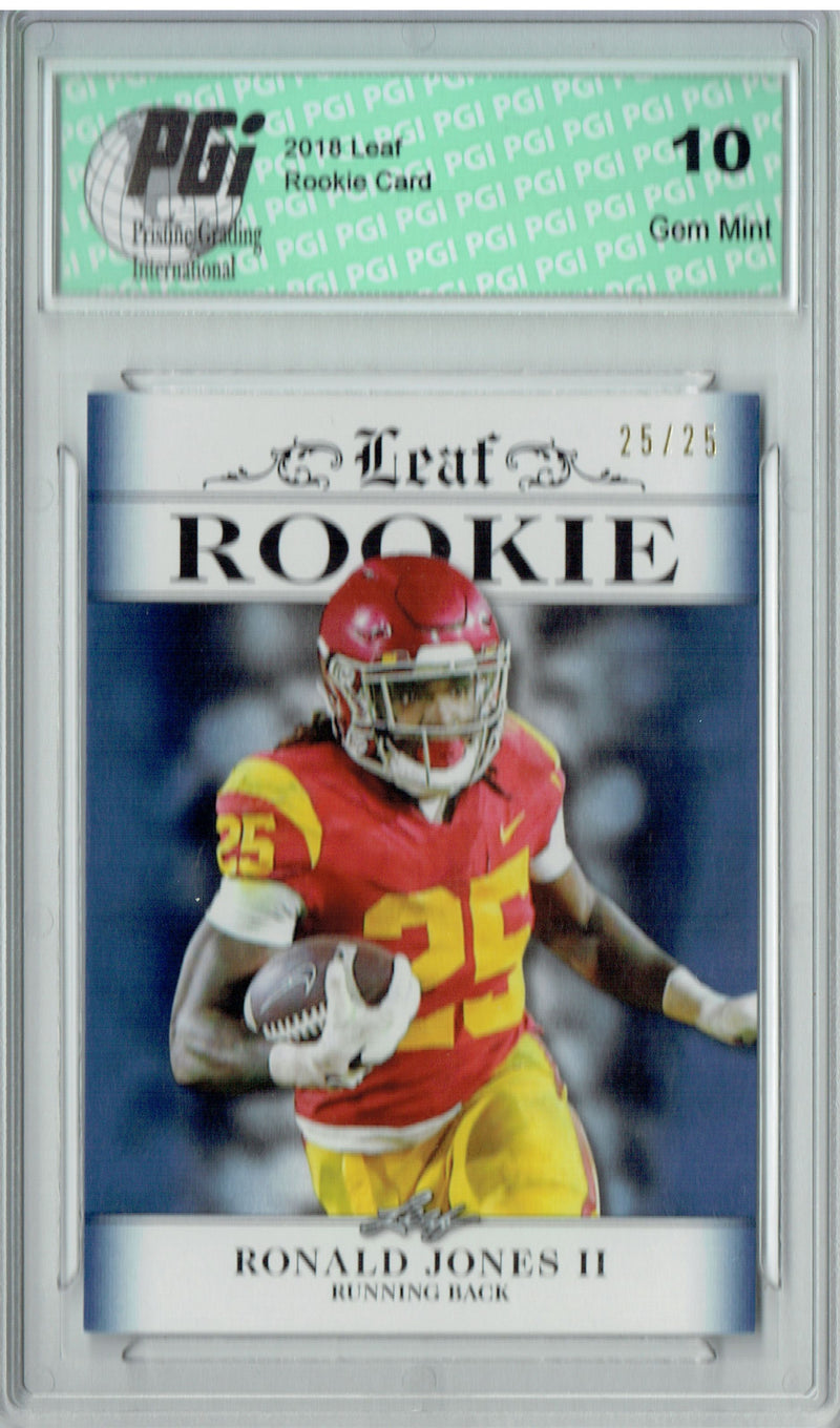 Ronald Jones Rookie Card Tampa Bay PGI 10 Gem Mint Football Trading Card 2018 Leaf Excl. #RA-14 College Jersey #25/25
