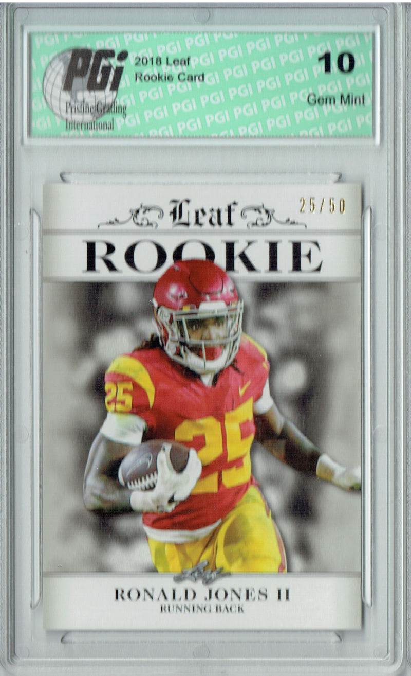 Ronald Jones Rookie Card Tampa Bay PGI 10 Gem Mint Football Trading Card 2018 Leaf Exclus. #RA-14 College Jersey #25/50