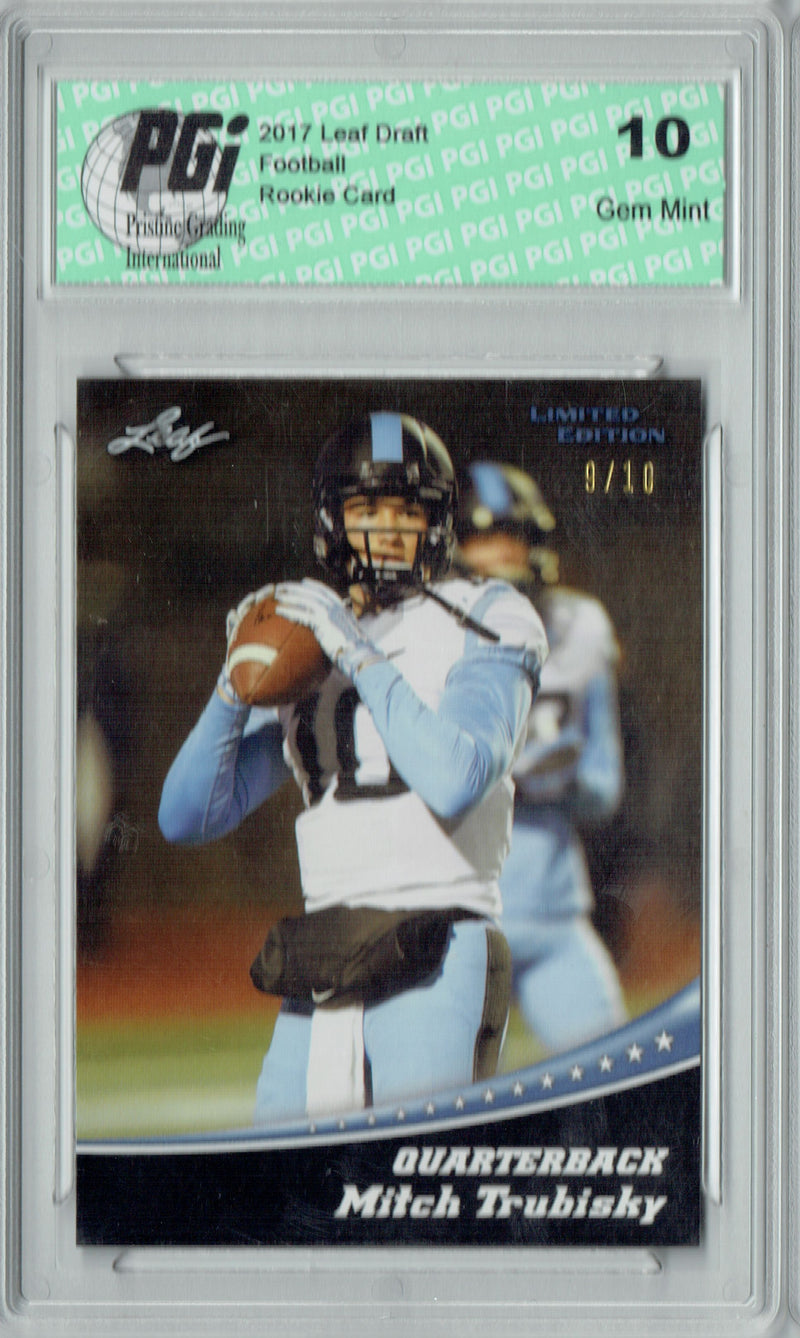 Mitchell Trubisky Rookie Card Chicago PGI 10 Gem Mint Football Trading Card 2017 Leaf #11 Jersey #10/10 Made