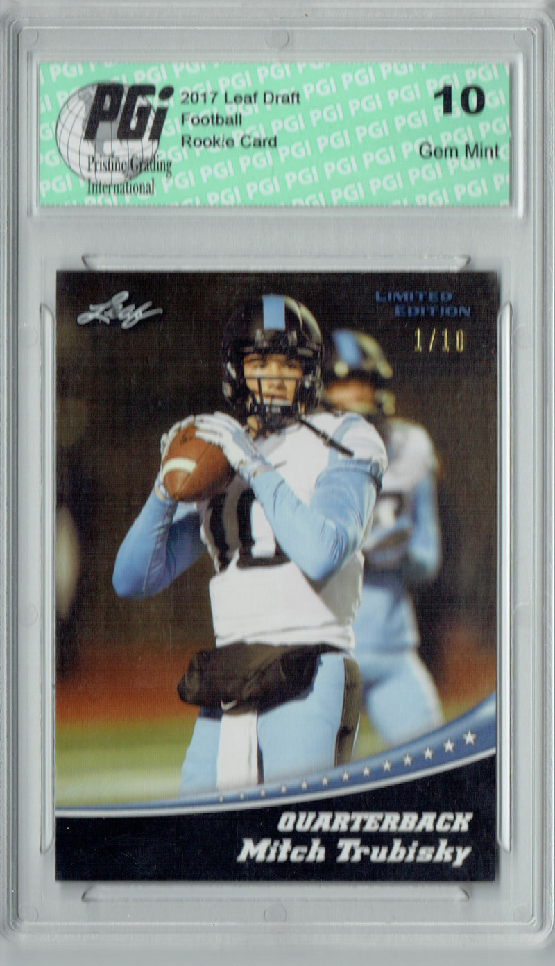 Mitchell Trubisky Rookie Card Chicago PGI 10 Gem Mint Football Trading Card 2017 Leaf #11 Silver SP, #1 of 10 Made