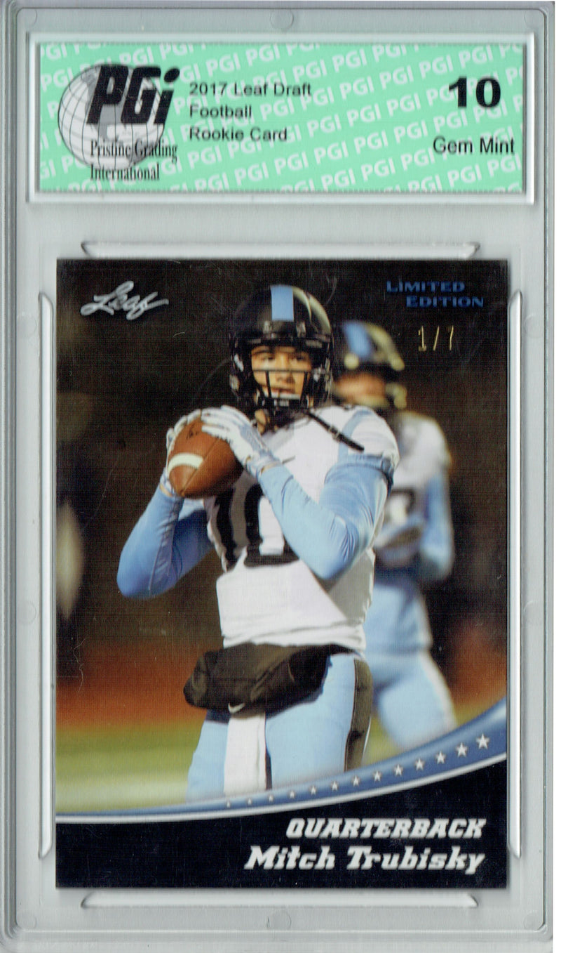 Mitchell Trubisky Rookie Card Chicago PGI 10 Gem Mint Football Trading Card 2017 Leaf #11 Silver Blank Back #1/7 Made