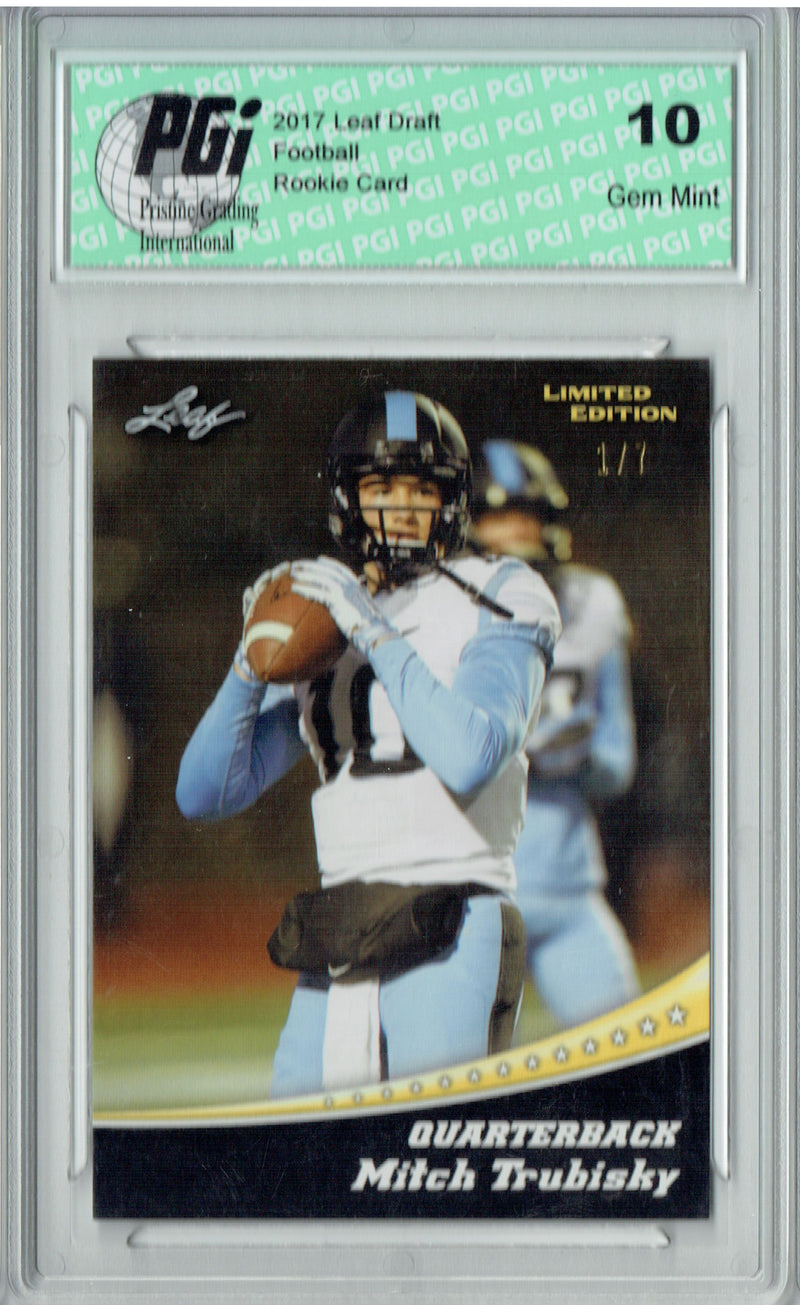Mitchell Trubisky Rookie Card Chicago PGI 10 Gem Mint Football Trading Card 2017 Leaf #11 Gold Blank Back #1 of 7