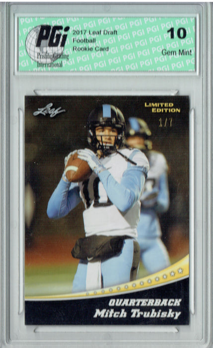 Mitchell Trubisky 2017 Leaf #11 Gold Blank Back #1 of 7 Rookie Card PGI 10