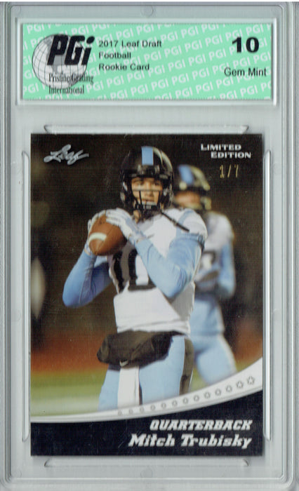 Mitchell Trubisky 2017 Leaf #11 White Blank Back #1 of 7 Rookie Card PGI 10