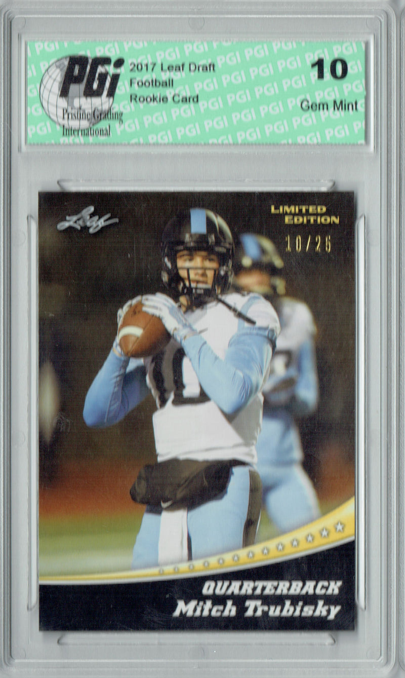 Mitchell Trubisky Rookie Card Chicago PGI 10 Gem Mint Football Trading Card 2017 Leaf #11 Jersey #10/25 Made