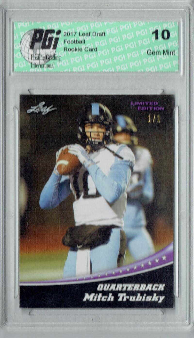 Mitchell Trubisky Rookie Card Chicago PGI 10 Gem Mint Football Trading Card 2017 Leaf #11 True 1 of 1 Masterpiece