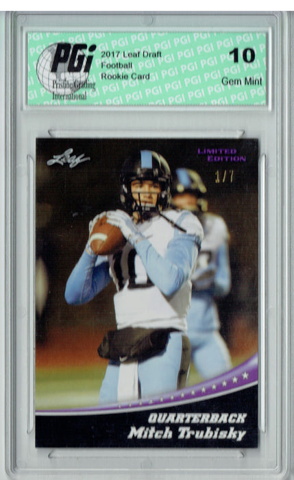 Mitchell Trubisky 2017 Leaf #11 Blank Back Purple #1/7 Rookie Card PGI 10