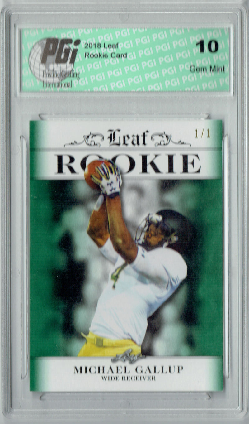 Michael Gallup Rookie Card Dallas PGI 10 Gem Mint Football Trading Card 2018 Leaf Excl #RA-10 Emerald Blank Back 1/1