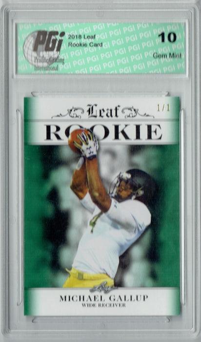 Michael Gallup 2018 Leaf Excl #RA-10 Emerald Blank Back 1/1 Rookie Card PGI 10