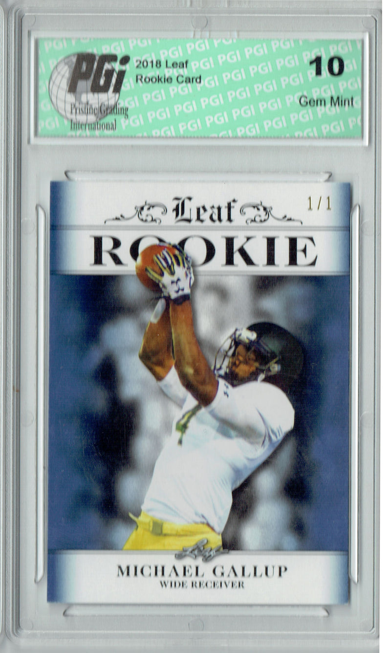 Michael Gallup Rookie Card Dallas PGI 10 Gem Mint Football Trading Card 2018 Leaf Ex. #RA-10 Sapphire Blank Back 1/1