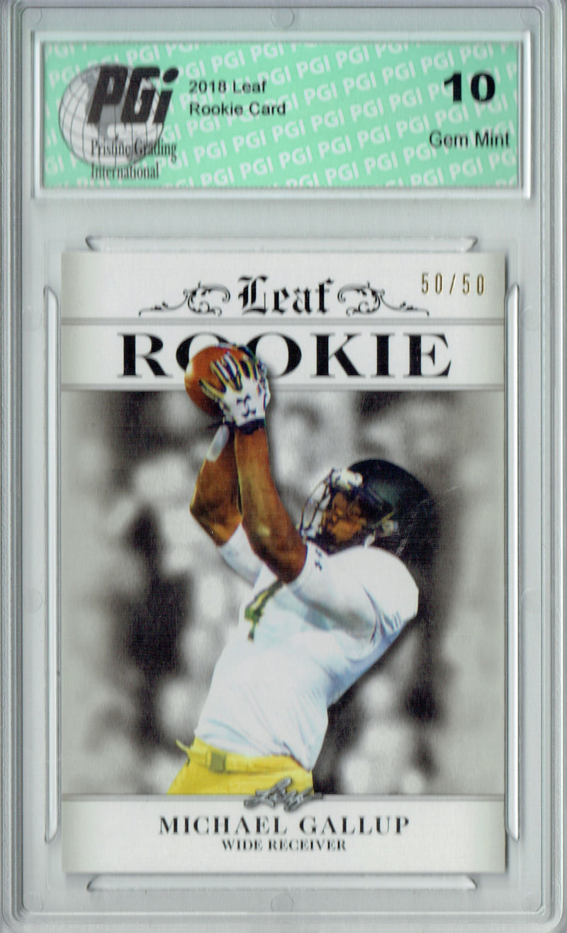 Michael Gallup Rookie Card Dallas PGI 10 Gem Mint Football Trading Card 2018 Leaf Exclusive #RA-10 Just 50 Made