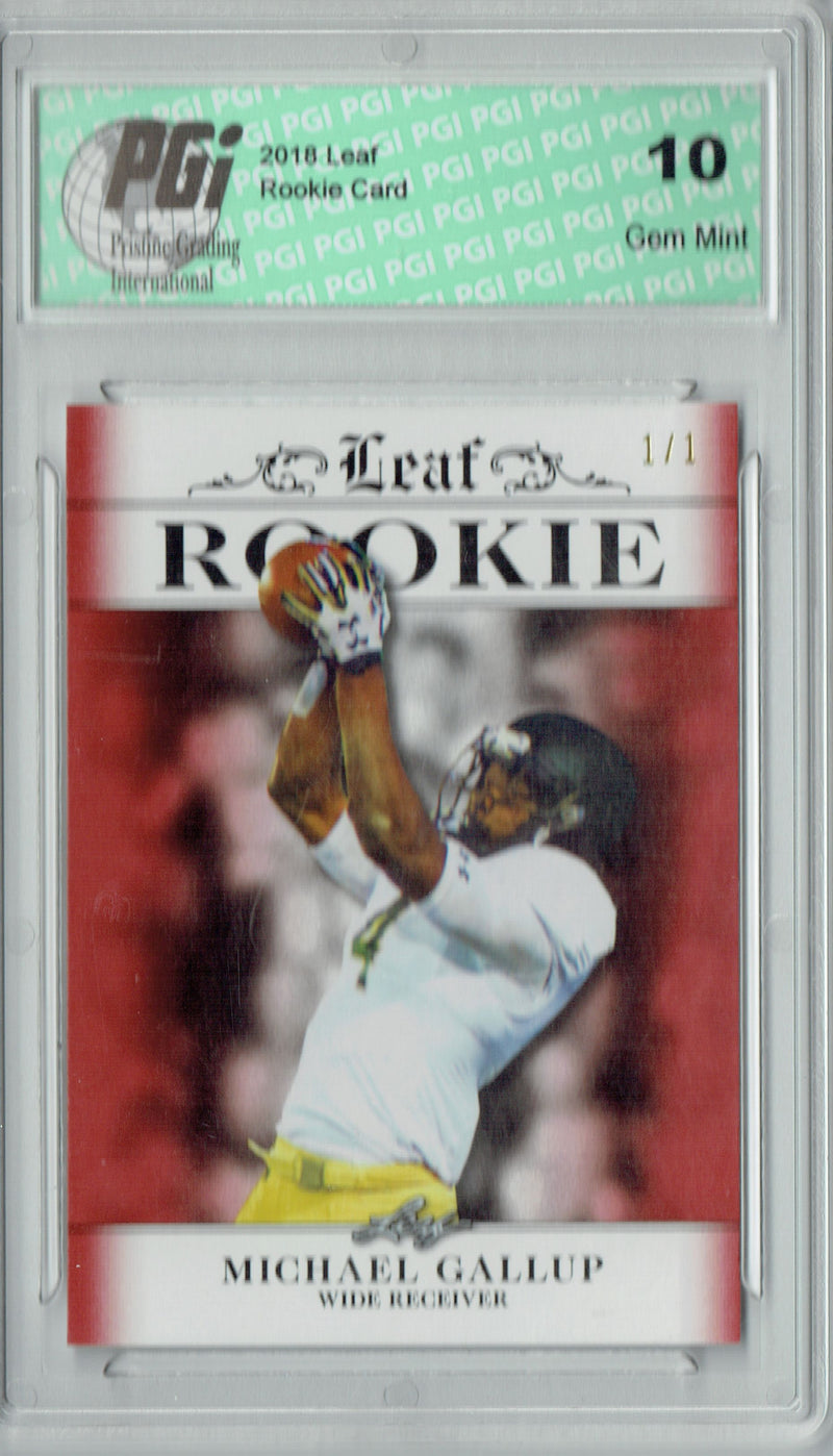 Michael Gallup Rookie Card Dallas PGI 10 Gem Mint Football Trading Card 2018 Leaf Excl. #RA-10 Ruby Blank Back 1/1