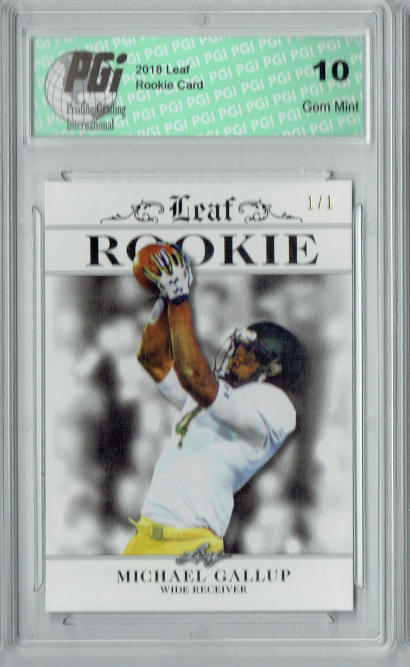 Michael Gallup Rookie Card Dallas PGI 10 Gem Mint Football Trading Card 2018 Leaf Excl. #RA-10 Silver Blank Back 1/1