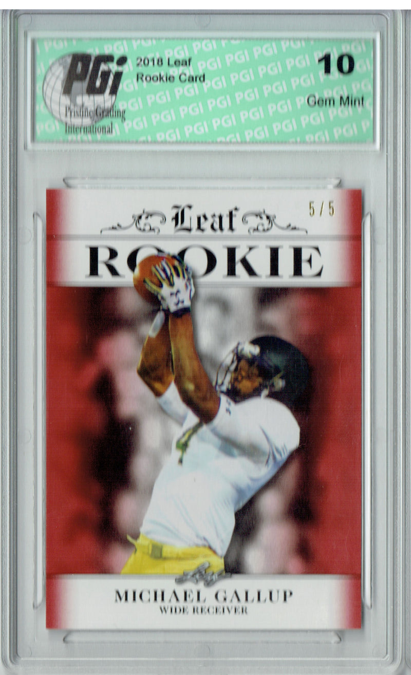 Michael Gallup Rookie Card Dallas PGI 10 Gem Mint Football Trading Card 2018 Leaf Exclusive #RA-10 Ruby, 5 Made