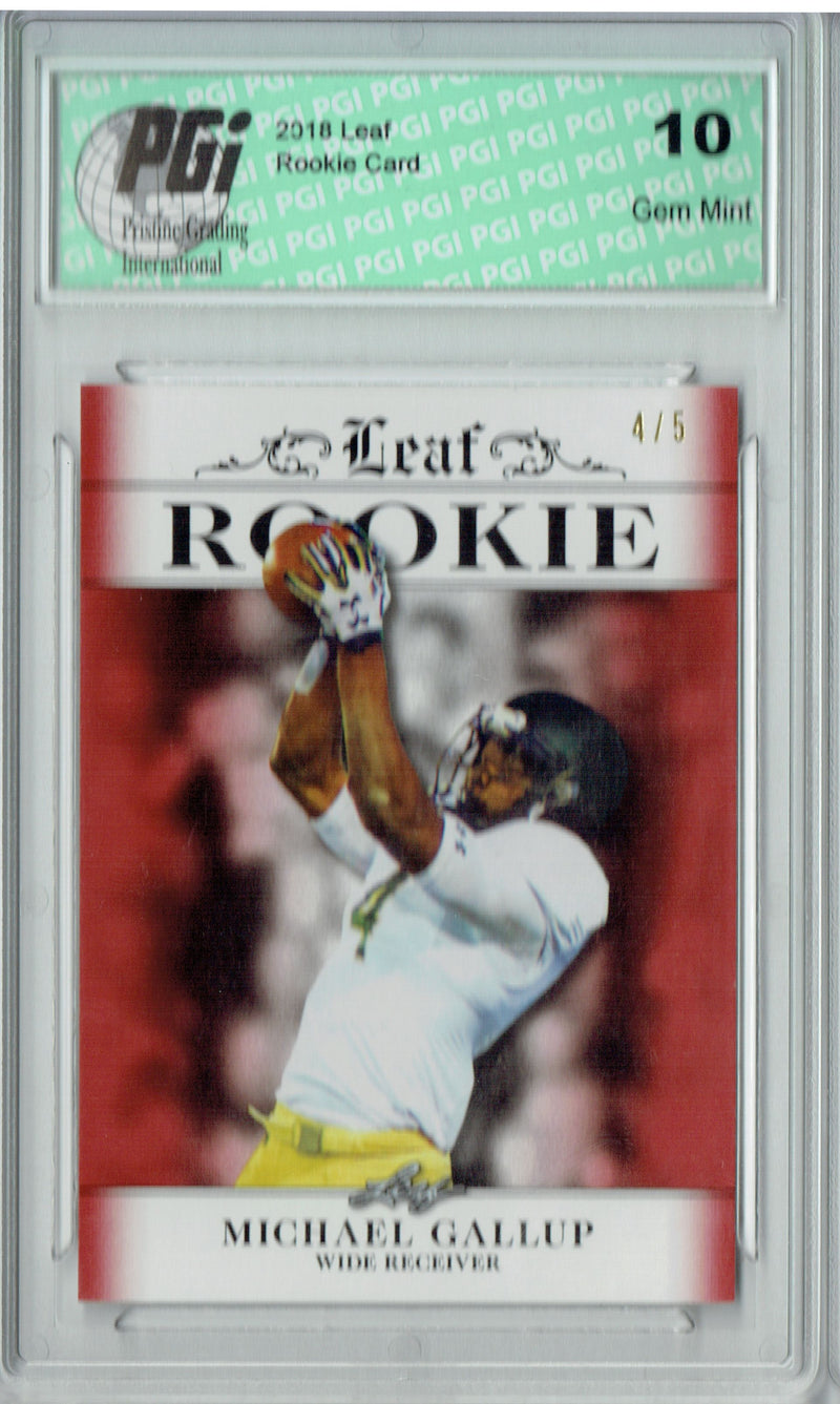 Michael Gallup Rookie Card Dallas PGI 10 Gem Mint Football Trading Card 2018 Leaf Exclusive #RA-10 Ruby Jersey #4/5