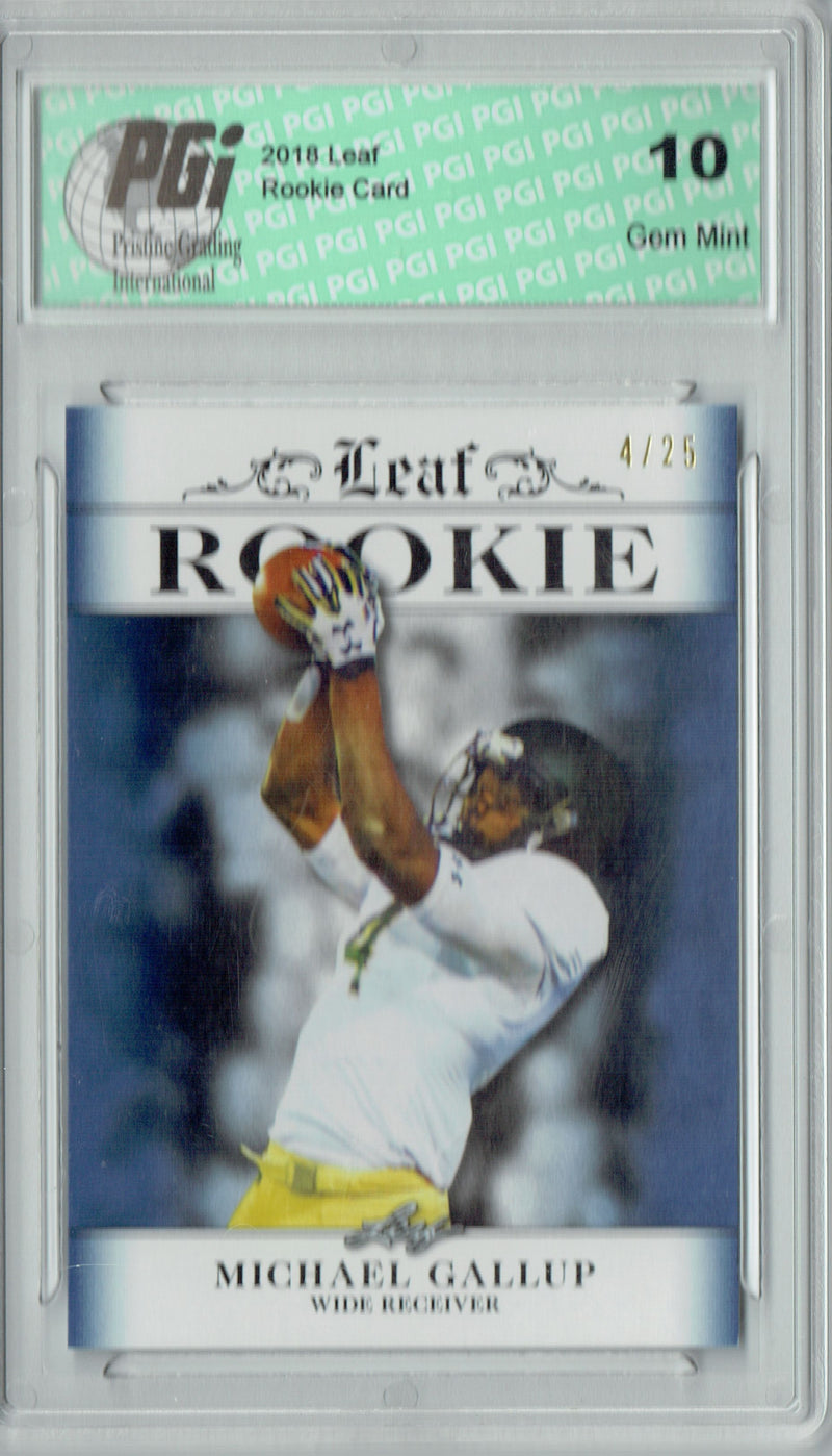 Michael Gallup Rookie Card Dallas PGI 10 Gem Mint Football Trading Card 2018 Leaf Excl. #RA-10 Sapphire Jersey #4/25